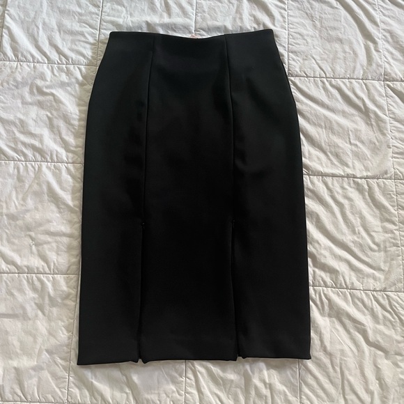 Workwear Black Pencil Skirt Double Front Zipper Detail - Picture 3 of 4
